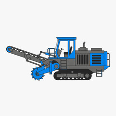 Industrial Trench Digger Machine Construction Equipment Illustration