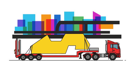 Naklejka premium Industrial Transportation Of Oversized Cargo In A Vibrant Cityscape