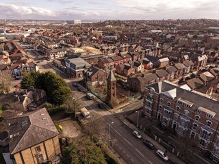Fototapeta premium Birkenhead Residential Blocks and Nearby Fields
