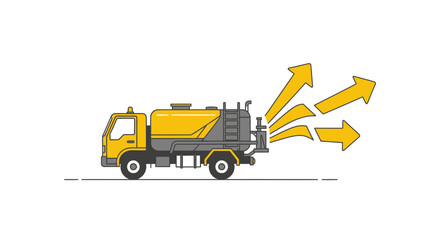 Naklejka premium Industrial Vacuum Truck Discharging Emitting Arrows Vector Graphic