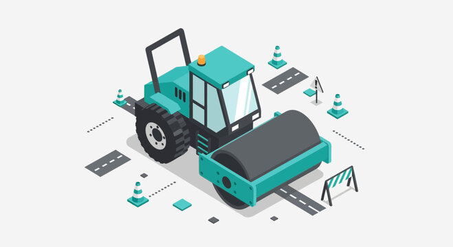 Isometric Road Roller Machine Industry Construction Equipment