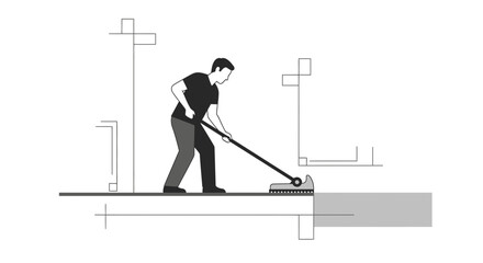 Fototapeta premium Minimalist Illustration Of A Person Scrubbing A Surface With A Broom