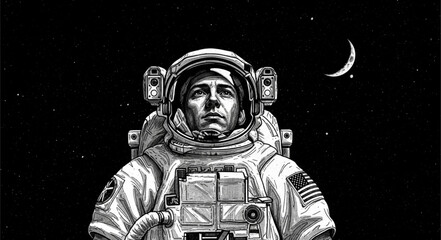 Astronaut in Space Suit with Moon and Stars. © faisol