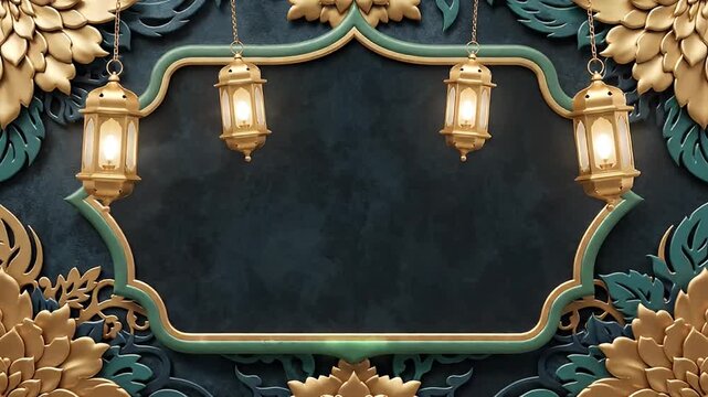 Ornate Islamic Lanterns and Floral Patterns Frame for Festive Celebrations and Religious Events