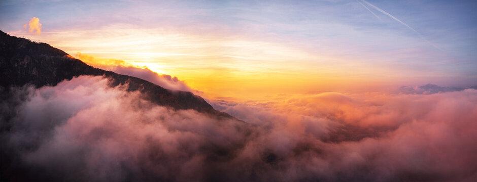 Beautiful sky over clouds at sunset time