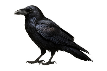 Fototapeta premium Detailed portrait of a black raven with glossy feathers on transparent background