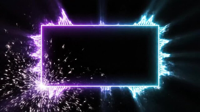 Abstract neon frame with sound wave visualization on black background