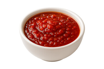 A vibrant bowl of rich red tomato sauce visually appealing on transparent background