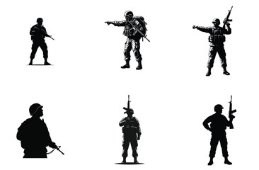 Soldier Silhouettes Collection Vector Illustration