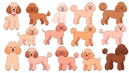 Obraz premium Diverse Poodle Breeds - A Colorful Collection of Canine Companions.