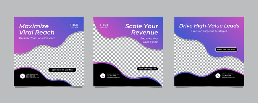 Professional Marketing Carousel Social Media Template Set for Business Engagement, Editable AI file