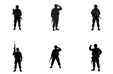 Obraz premium Soldier Silhouettes in Various Poses Vector Illustration