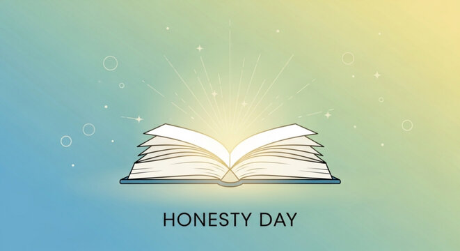 Honesty day concept with open book and light background