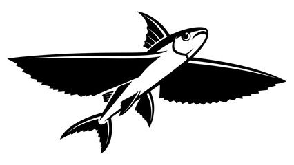 Flying Fish Gliding Through Air, Black and White Vector Illustration