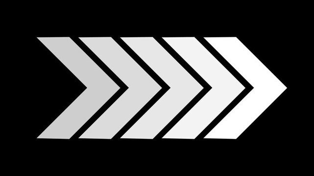 Gray chevron arrows pointing right on black background motion geometric shapes directional arrows