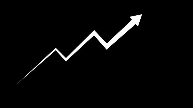 Stock market decline graph with white arrow on black background chart