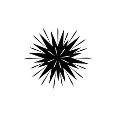 Fototapeta premium Black radial starburst silhouette graphic emblem with sharp spiky points.