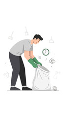 Fototapeta premium Man Gathering Trash For Recycling And Environmental Cleanup Efforts