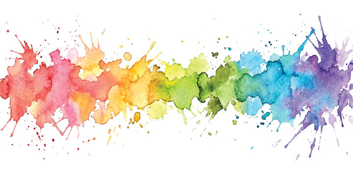 Abstract watercolor paint splash banner featuring a full spectrum rainbow of vibrant colors