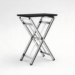 Naklejka premium Chrome and Black Folding Stool Modern Furniture Accent Piece