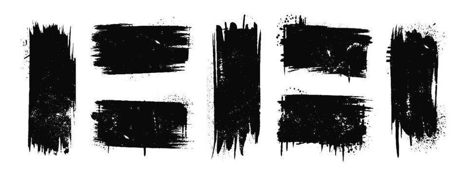 Grunge spray paint graffiti stencil frames.  Black vector rectangles and squares. Airbrushing paint banners, splatter ink shapes. Places for text or pictures. Graffiti spray paint element.