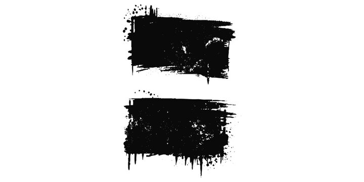Grunge graffiti stencil frames with spray paint borders. Black vector rectangles and squares. Black airbrushing paint banner, stenciling backdrop and spray paint texture borders. 