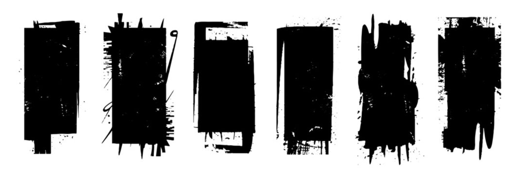 Grunge spray paint graffiti stencil frames.  Black vector rectangles and squares. Airbrushing paint banners, splatter ink shapes. Places for text or pictures. Graffiti spray paint element.