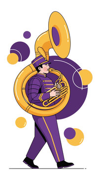Marching Band Musician Playing Tuba Vibrant Illustration