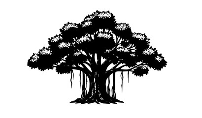 banyan, tree, oldtree, ancient, bigtree, nature, tropical, botanical, foliage, roots, trunk, branch, canopy, forest, natural, environment, green, ecology, outdoor, garden, park, plant, vegetation, vec © forhad