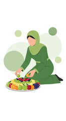Muslim Woman Arranging Fresh Fruit Platter Healthy Eating Lifestyle Presentation