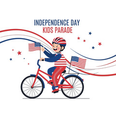 Fototapeta premium Patriotic Child Cycling In Independence Day Parade Celebration