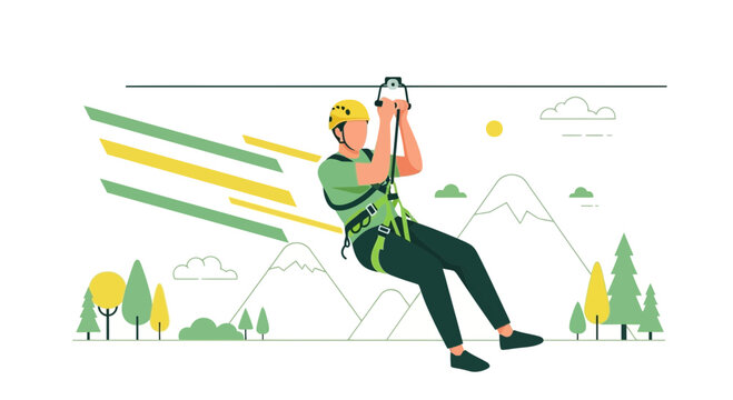 Outdoor Adventure Thrill Seeker Zip Lining Through Scenic Mountains