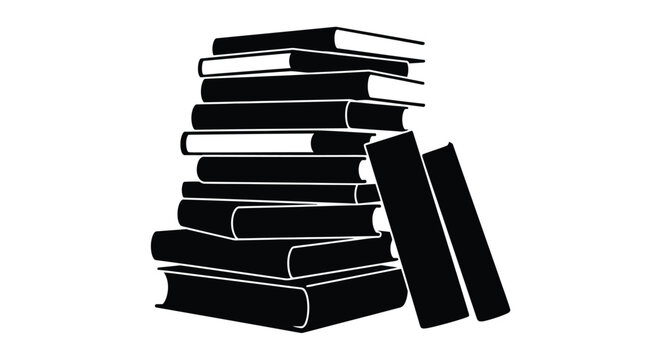 Stack of books in black silhouette on white background symbolizing education learning and literature
