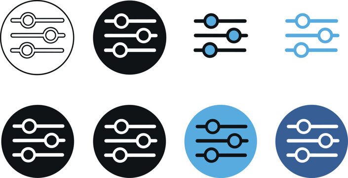 Adjust Settings Slider Control Icon Set with Filter and Equalizer Symbols for User Interface, Mobile Apps, and Web Dashboard Designs