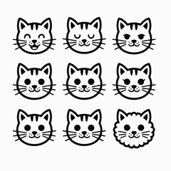A grid of nine different cartoon cat faces with various expressions and styles.