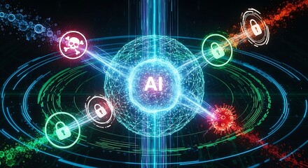 Fototapeta premium A futuristic AI cyber defense network that actively detects and neutralizes digital threats in real-time 