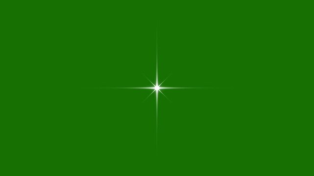 Sparkling star twinkle glitter white cartoon doodle animation, flat vector blinking shining light twinkling effect glowing on green background, starry sky festive overlay 4K animation