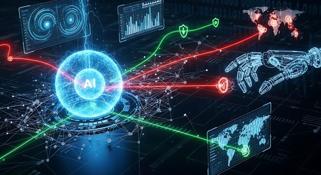 A futuristic AI cyber defense network that actively detects and neutralizes digital threats in real-time
