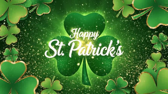 St. Patrick's Day celebration design with glowing shamrock and sparkles
