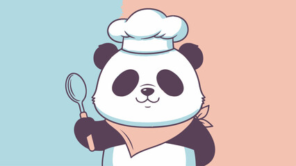 Cute panda chef wearing a hat and holding a spoon, ready to cook. © Marchell