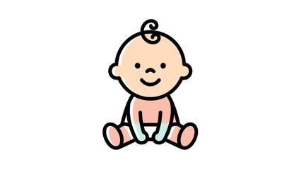 Cute happy baby sitting illustration on a white background.