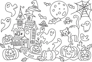 Fototapeta premium Cute Halloween Witches Line Art Coloring Page – Printable Vector Outline Illustration