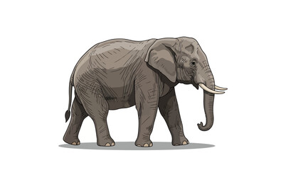 Fototapeta premium An African elephant walks against a white background.