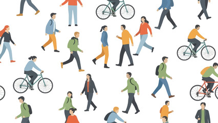 Diverse people walking and cycling in an urban environment. © Parade