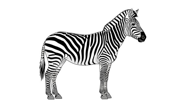 A stylized illustration of a zebra standing against a white background.