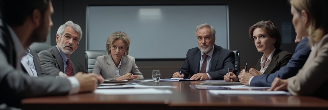 A group of professionals gathered around a conference table for a discussion.