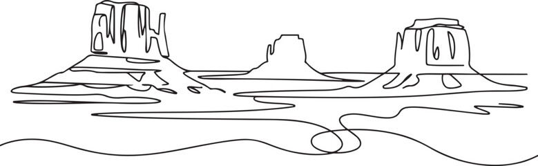 Mountain landscape. Canyon. Desert in the south. Rocky Mountains. Wild nature. Monument Valley. One continuous line. one line Icon drawing © Nargis