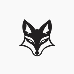 Obraz premium Minimalist black and white fox head logo design on clean white background
