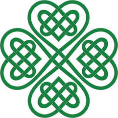Green celtic knot pattern with four interwoven loops four loops symmetrical