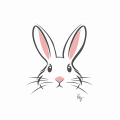 Fototapeta premium Minimalist illustration of a white bunny rabbit head with pink ears and nose